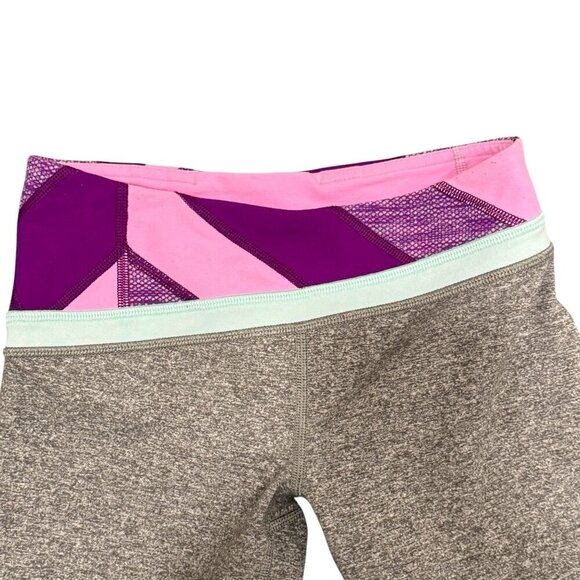 Ivivva lululemon Heather Gray Athletic Leggings Pink & Purple Waistband Girls 10 - Picture 4 of 7